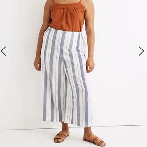 NWT Madewell Linen-Cotton Huston Pull-On Crop Pants in Herringbone Stripe